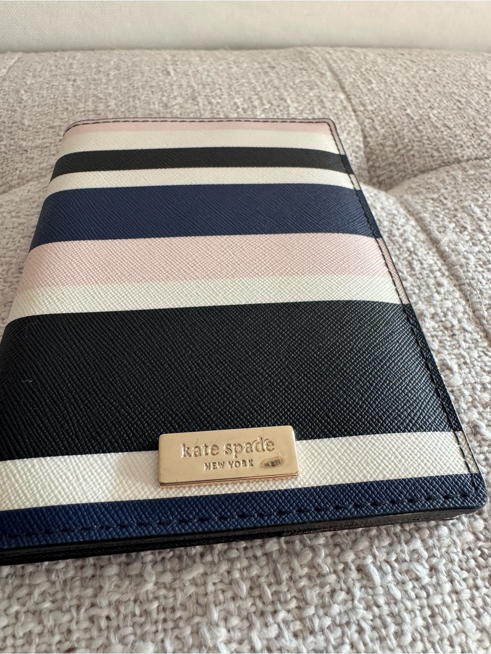 kate spade Striped Passport Holder in Navy, Black & Blush - Picture 2 of 4